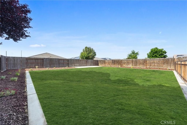 view of yard with a fenced backyard