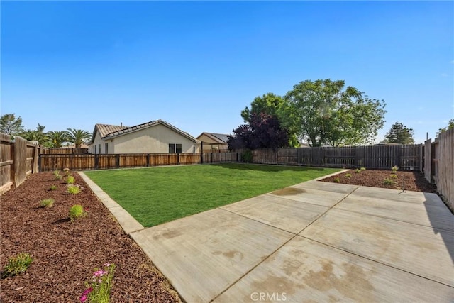 view of yard featuring a patio and a fenced backyard