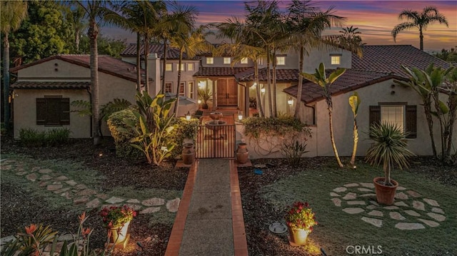 1925 Katie Ct, Fallbrook, CA 92028 - view of front of house featuring stucco siding, a tiled roof, a gate, and fence