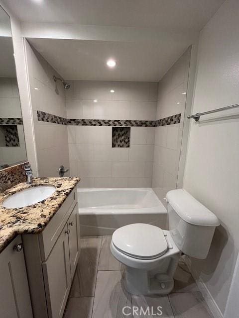 14675 Red Hill Ave, Tustin, CA 92780 - full bath with recessed lighting, vanity, toilet, and tub / shower combination