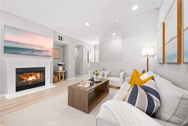 15212 Cambridge St, Tustin, CA 92782 - living room with crown molding, recessed lighting, and visible vents