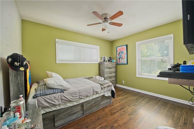 15709 Devonshire St, Granada Hills, CA 91344 - bedroom with wood finished floors, baseboards, and a ceiling fan