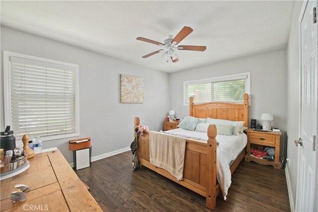 15709 Devonshire St, Granada Hills, CA 91344 - bedroom featuring dark wood-style flooring, baseboards, and ceiling fan