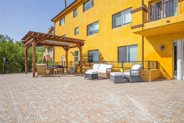 9336 Wayside Dr, Sunland, CA 91040 - view of patio / terrace featuring a pergola, an outdoor living space, and fence
