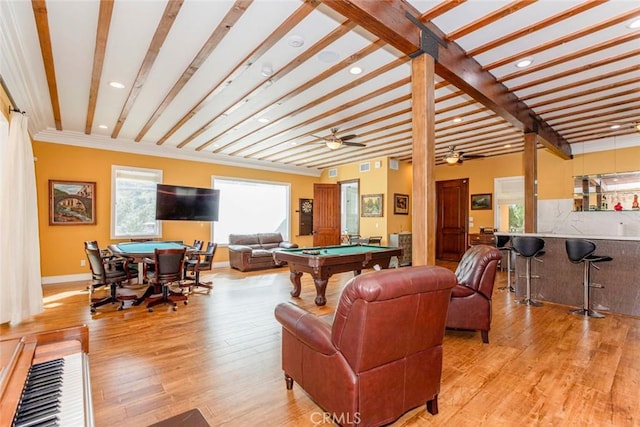 9336 Wayside Dr, Sunland, CA 91040 - game room featuring recessed lighting, billiards, light wood finished floors, and beam ceiling
