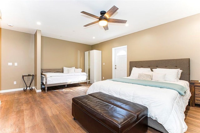 9336 Wayside Dr, Sunland, CA 91040 - bedroom with baseboards, ceiling fan, recessed lighting, and wood finished floors