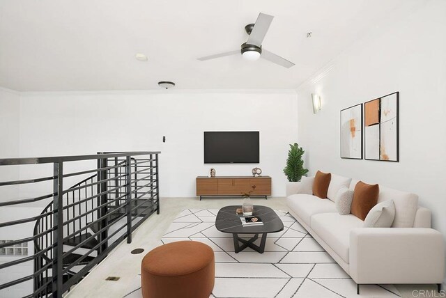 1465 C St Unit 3604, San Diego, CA 92101 - living area featuring crown molding and a ceiling fan