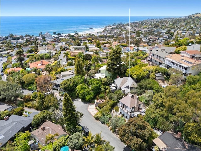 bird's eye view featuring a residential view and a water view