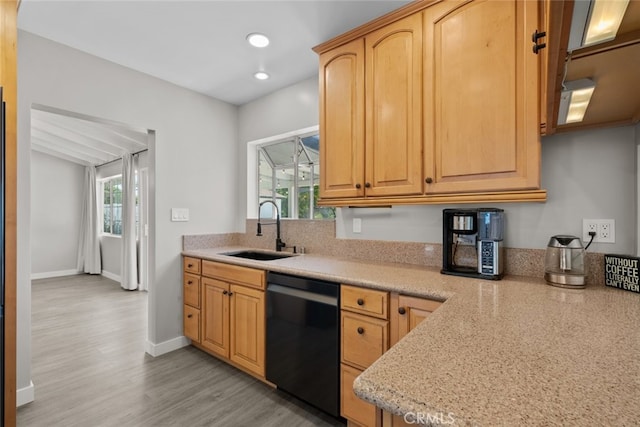 17441 Rayen St, Sherwood Forest, CA 91325 - kitchen featuring light wood-style floors, a sink, plenty of natural light, and dishwasher