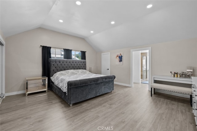 17441 Rayen St, Sherwood Forest, CA 91325 - bedroom featuring recessed lighting, baseboards, light wood finished floors, and lofted ceiling
