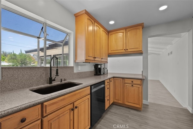 17441 Rayen St, Sherwood Forest, CA 91325 - kitchen with visible vents, light wood-type flooring, recessed lighting, a sink, and dishwasher