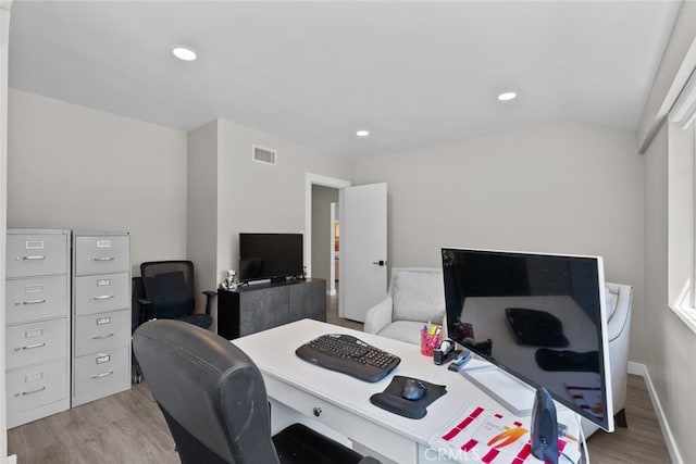17441 Rayen St, Sherwood Forest, CA 91325 - office with recessed lighting, baseboards, visible vents, and light wood-type flooring
