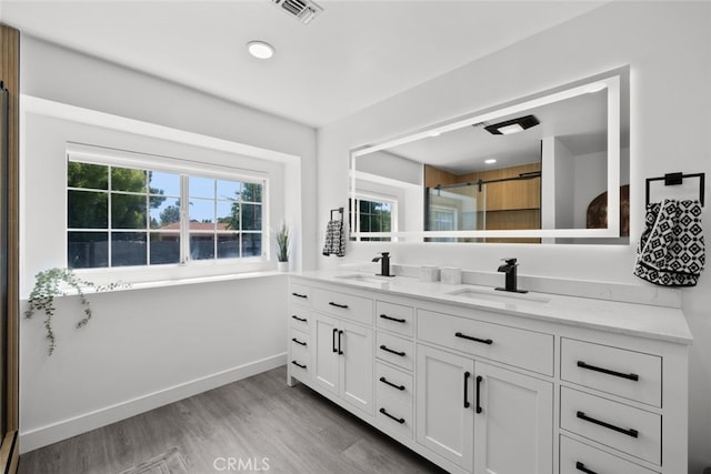 17441 Rayen St, Sherwood Forest, CA 91325 - bathroom with a sink, baseboards, wood finished floors, and visible vents