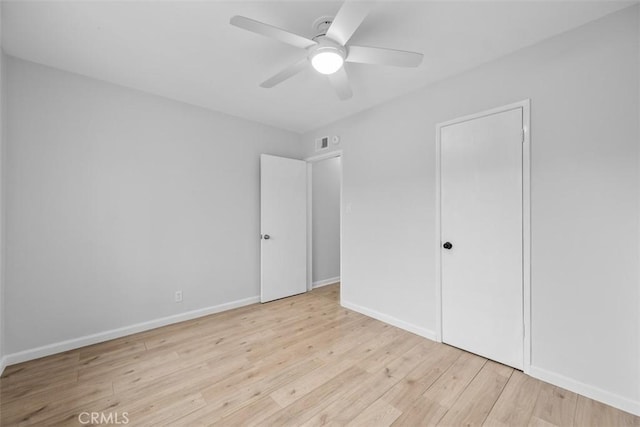 18012 Falda Ave, Torrance, CA 90504 - unfurnished bedroom featuring baseboards, light wood-style flooring, ceiling fan, and visible vents