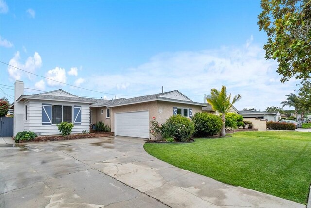 18012 Falda Ave, Torrance, CA 90504 - single story home featuring a front yard, a garage, concrete driveway, a chimney, and stucco siding