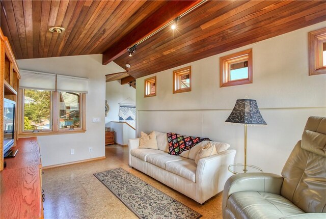 1660 Saint Thomas Ave, Cambria, CA 93428 - living room with wood ceiling and baseboards