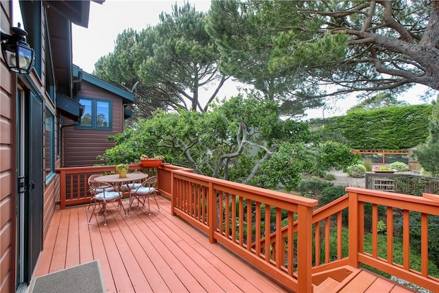 1660 Saint Thomas Ave, Cambria, CA 93428 - wooden deck featuring outdoor dining area