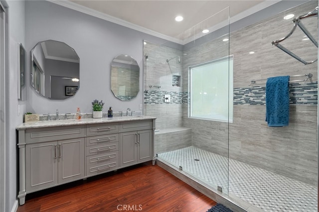 4677 Willow Bend Ct, Chino Hills, CA 91709 - full bath with a sink, a tile shower, and ornamental molding