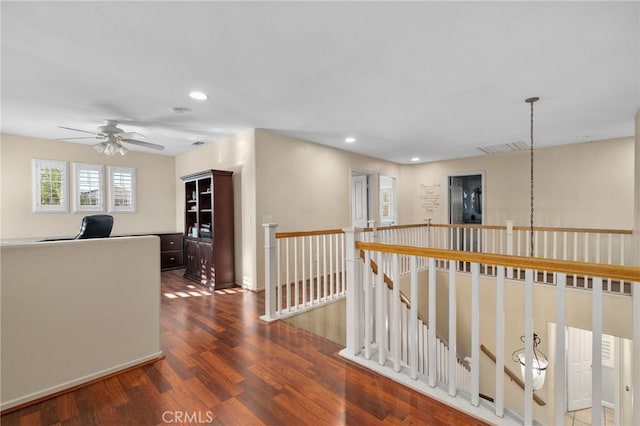 4677 Willow Bend Ct, Chino Hills, CA 91709 - hallway featuring recessed lighting, an upstairs landing, wood finished floors, and visible vents