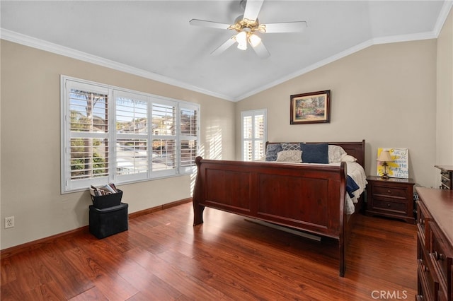 4677 Willow Bend Ct, Chino Hills, CA 91709 - bedroom with baseboards, ornamental molding, lofted ceiling, and dark wood-type flooring