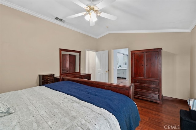 4677 Willow Bend Ct, Chino Hills, CA 91709 - bedroom with crown molding, baseboards, dark wood-style flooring, and visible vents