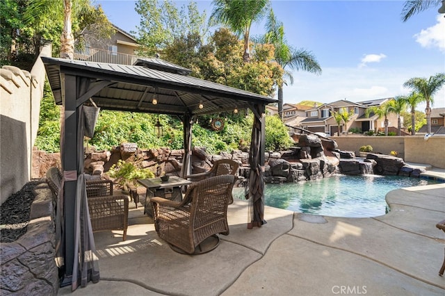 4677 Willow Bend Ct, Chino Hills, CA 91709 - view of swimming pool with a fenced in pool, a gazebo, and a patio area