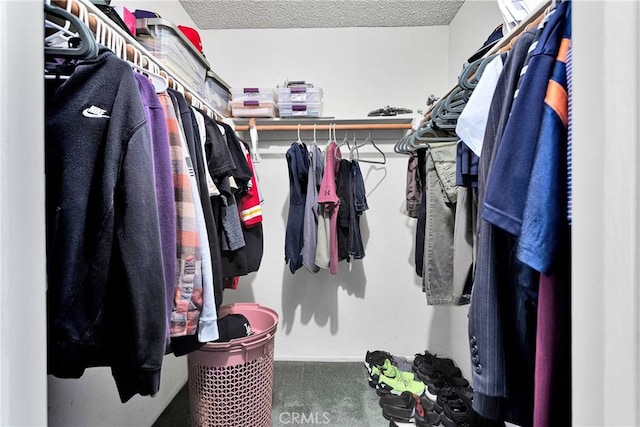 walk in closet with carpet flooring