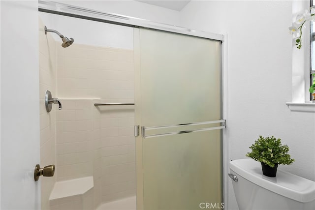 full bath featuring toilet and a shower stall