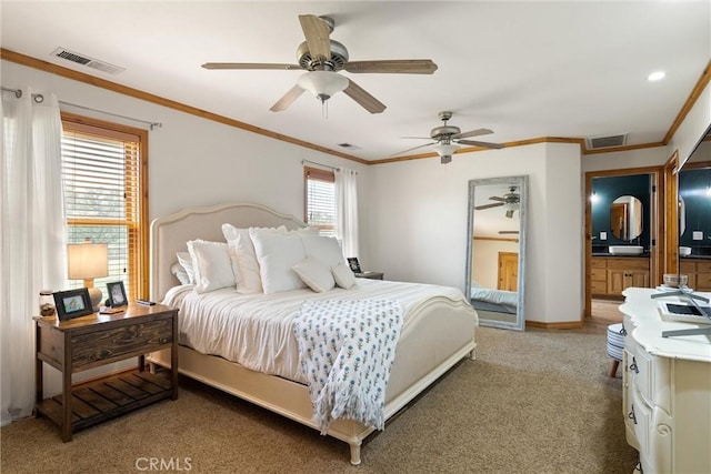 bedroom with light carpet, baseboards, and visible vents
