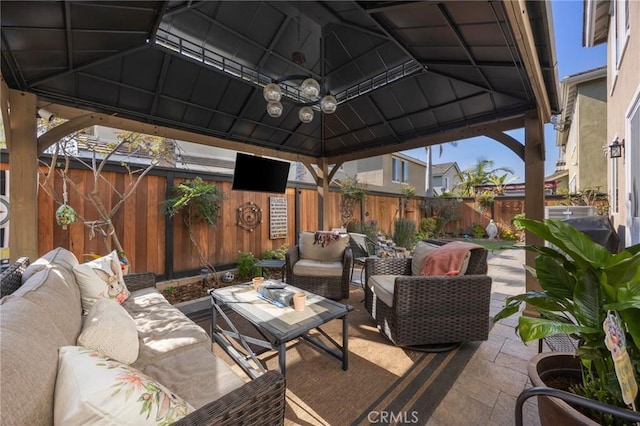 9 Woodlake Dr, Buena Park, CA 90621 - view of patio / terrace featuring a gazebo, an outdoor hangout area, and a fenced backyard