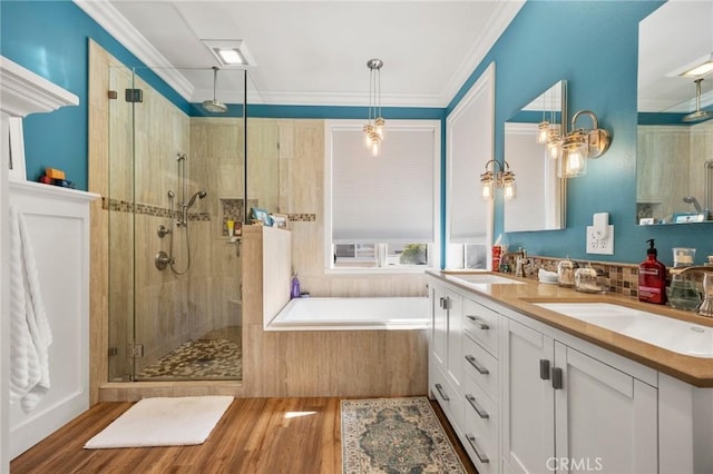 9 Woodlake Dr, Buena Park, CA 90621 - bathroom with a shower stall, a sink, and wood finished floors