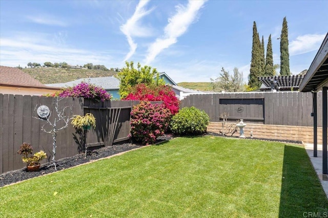 view of yard with a fenced backyard