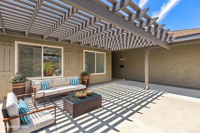 view of patio with an outdoor hangout area and a pergola