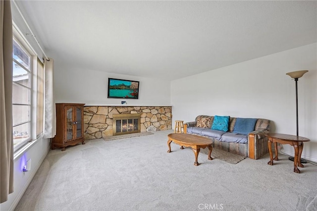 23692 Cavanaugh Rd, Lake Forest, CA 92630 - living area featuring carpet floors, a fireplace, and baseboards