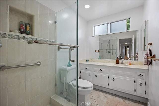 23692 Cavanaugh Rd, Lake Forest, CA 92630 - full bathroom featuring a stall shower, tile patterned flooring, toilet, and vanity