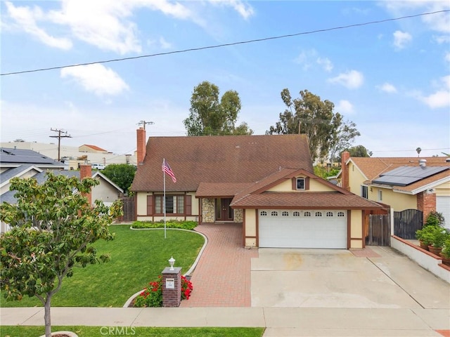 23692 Cavanaugh Rd, Lake Forest, CA 92630 - view of front of home with concrete driveway, an attached garage, stucco siding, a chimney, and roof with shingles