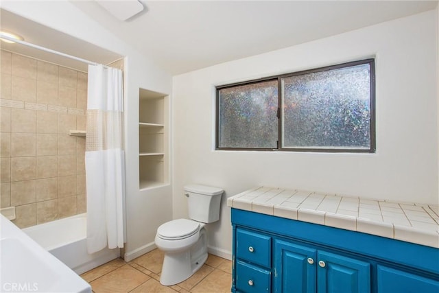 bathroom with toilet, tile patterned flooring, and shower / tub combo