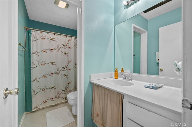 8990 19th St Unit 360, Rancho Cucamonga, CA 91701 - bathroom featuring toilet, baseboards, a shower with shower curtain, and vanity
