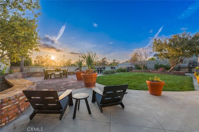 view of patio / terrace featuring a fenced backyard and outdoor dining area