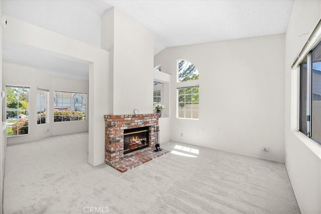41880 Humber Dr, Temecula, CA 92591 - carpeted living room featuring a fireplace and vaulted ceiling