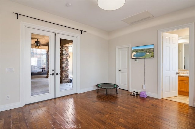 3863 Flowerwood Ln, Fallbrook, CA 92028 - doorway to outside featuring hardwood / wood-style floors and french doors