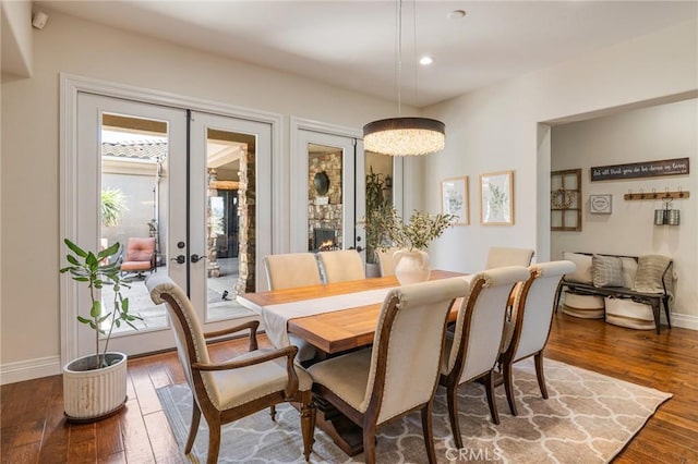 3863 Flowerwood Ln, Fallbrook, CA 92028 - dining area featuring hardwood / wood-style flooring, french doors, baseboards, and recessed lighting