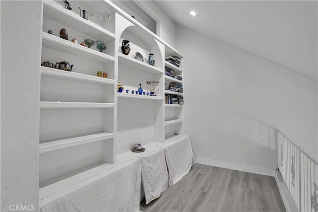 walk in closet with wood finished floors