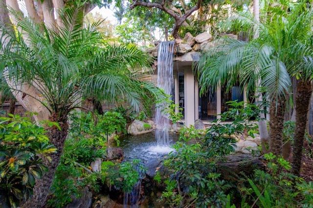 view of yard with a small pond