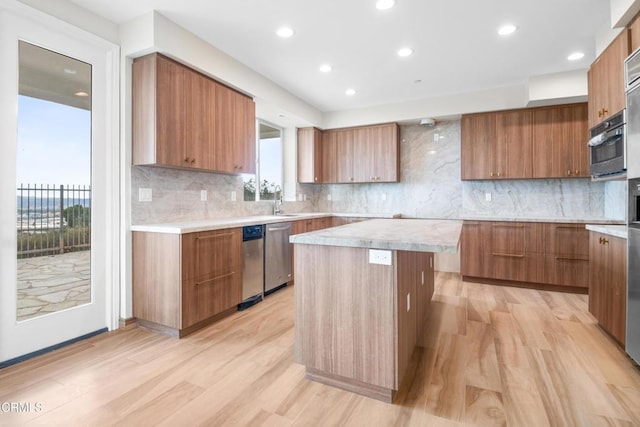 kitchen featuring brown cabinetry and modern cabinets