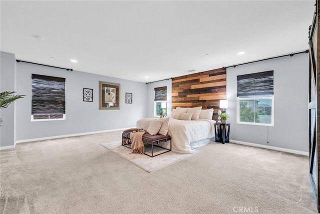 20372 Crooked Branch St, Riverside, CA 92507 - carpeted bedroom with recessed lighting, multiple windows, baseboards, and wooden walls