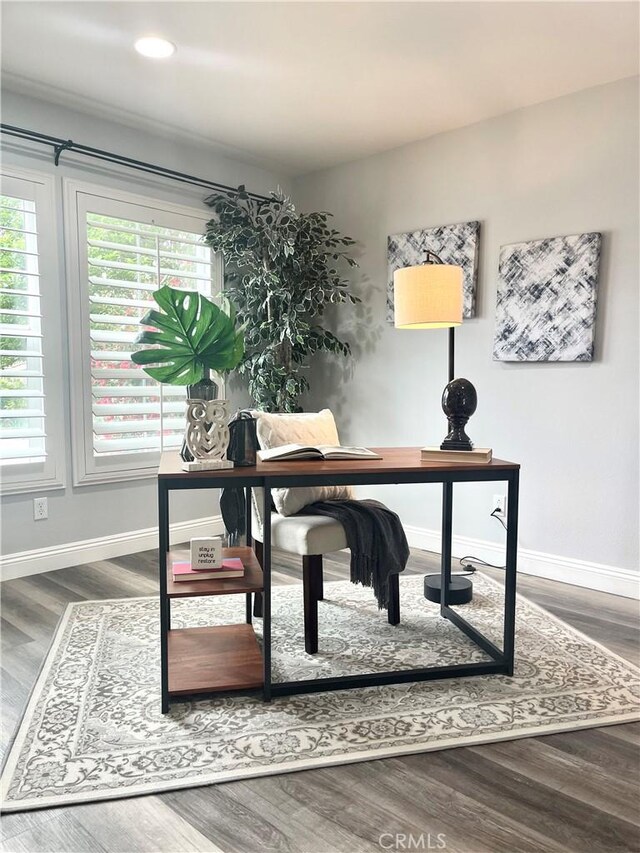 20372 Crooked Branch St, Riverside, CA 92507 - home office featuring baseboards, wood finished floors, and recessed lighting