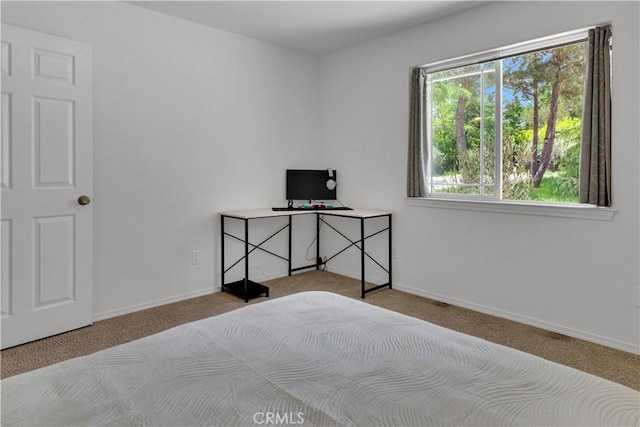 bedroom with baseboards and carpet