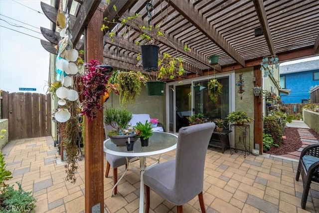 1585 Saratoga Ave, Grover Beach, CA 93433 - view of patio with a pergola, fence, and outdoor dining space