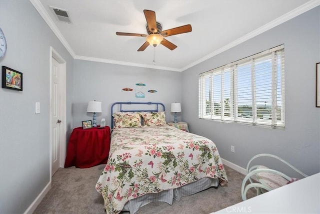 1585 Saratoga Ave, Grover Beach, CA 93433 - carpeted bedroom with baseboards, crown molding, and ceiling fan
